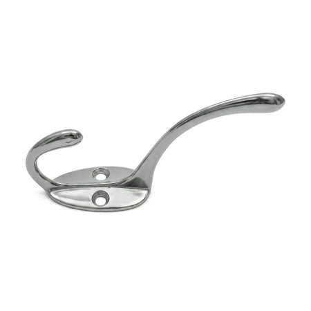 A polished silver Samson 150mm double hat and coat hook, made from metal, shown against a white background, ready for