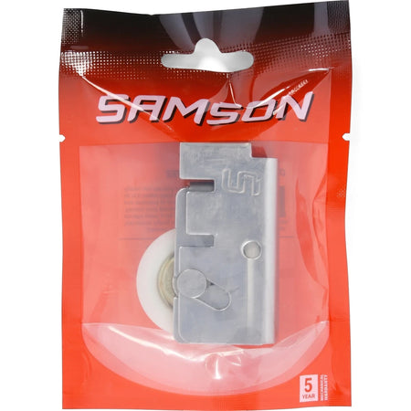 Samson 15mm SS door roller for locks and latches, packaged in a transparent orange bag, featuring a metallic roller