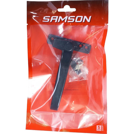 Samson black right-hand Euroline aluminum window handle packaged with mounting screws.