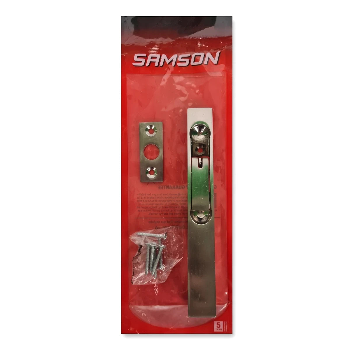 Samson Bolt Security 150mm Bp Bolts in silver finish, neatly packaged, including a bolt, plate, and screws for enhanced