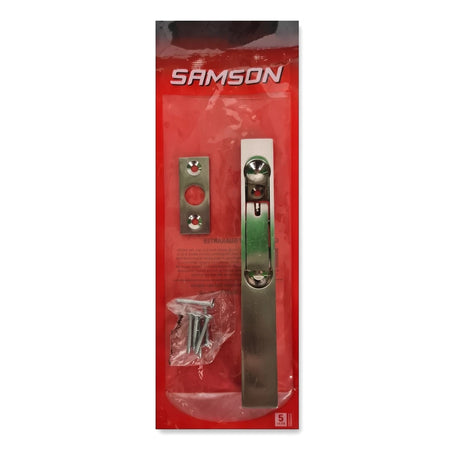 Samson Bolt Security 150mm Bp Bolts in silver finish, neatly packaged, including a bolt, plate, and screws for enhanced