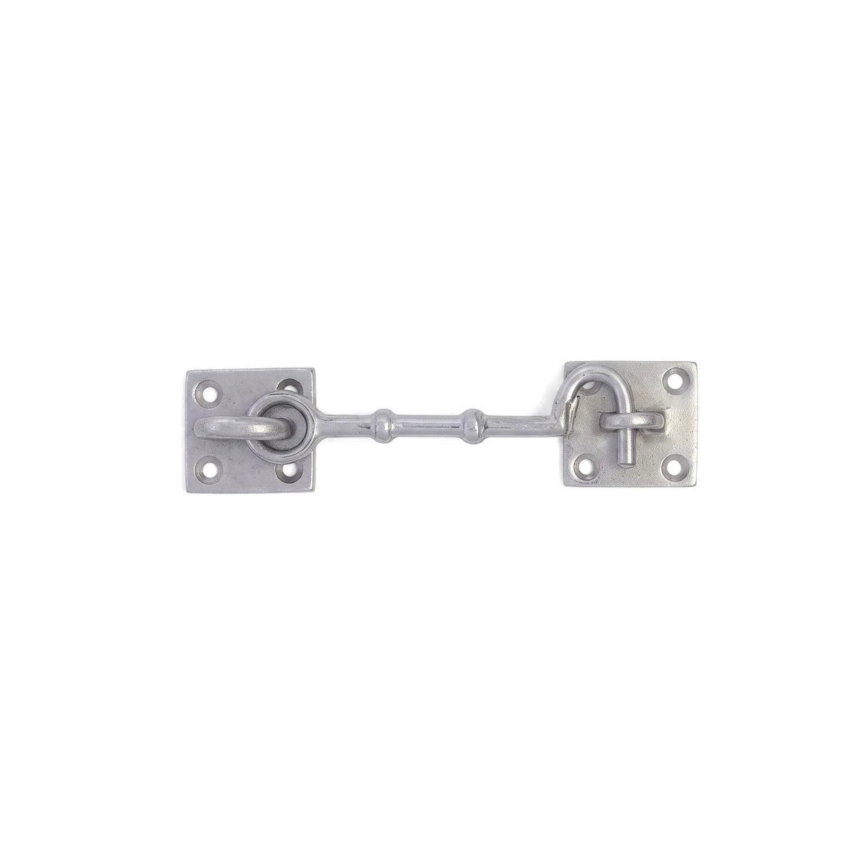 Silver metal Samson Cabin Hook 100mm for securing doors and gates, featuring a simple hook and eyelet latch design.