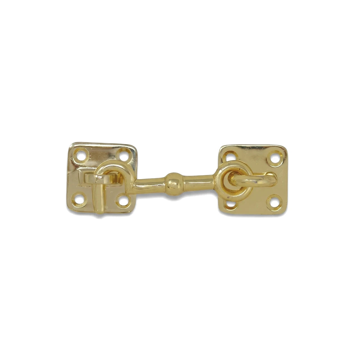 Gold-tone Samson Cabin Hook 150mm for locks and latches, featuring square mounting plates and a hook-and-eye design.