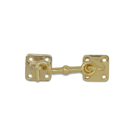 Gold-tone Samson Cabin Hook 150mm for locks and latches, featuring square mounting plates and a hook-and-eye design.
