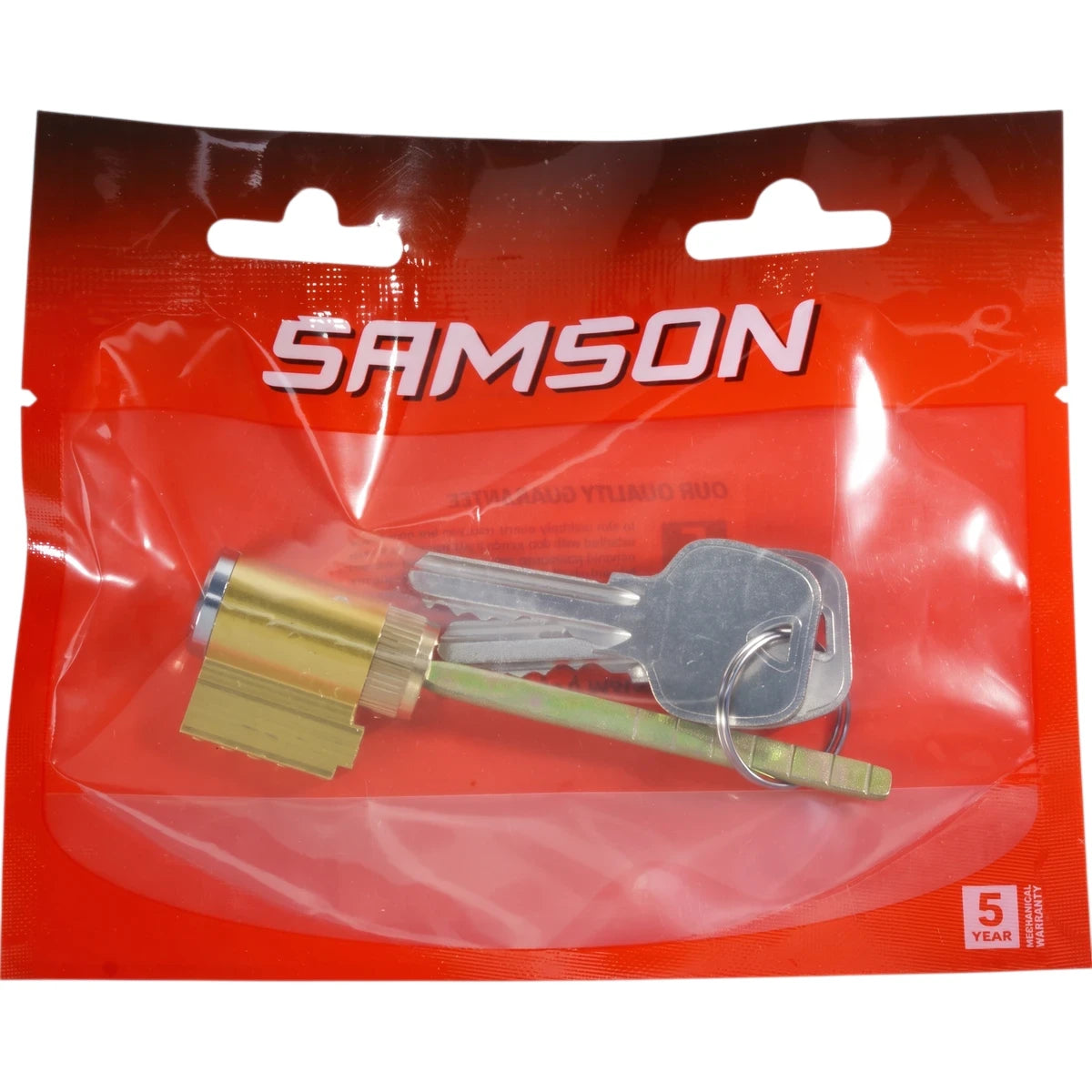 Samson Cylinder Fortress Ktd Locks & Latches set, including a gold-tone cylinder and three silver keys, packaged in a red