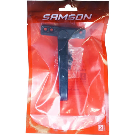 Samson Euroline black T-shaped window handle in transparent red retail packaging, displaying brand logo and warranty.