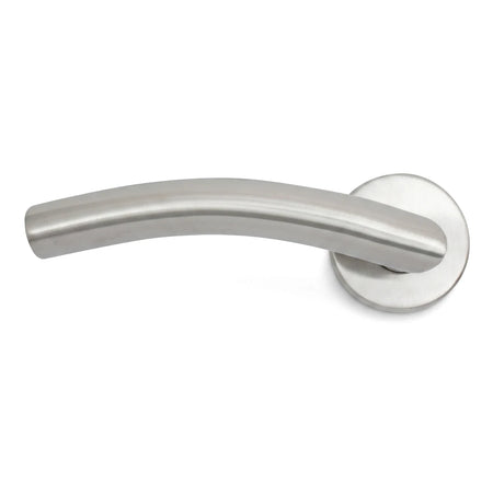 Samson Handle Round Door Key Dh003 Ss made of brushed stainless steel with a curved design and round rosette.