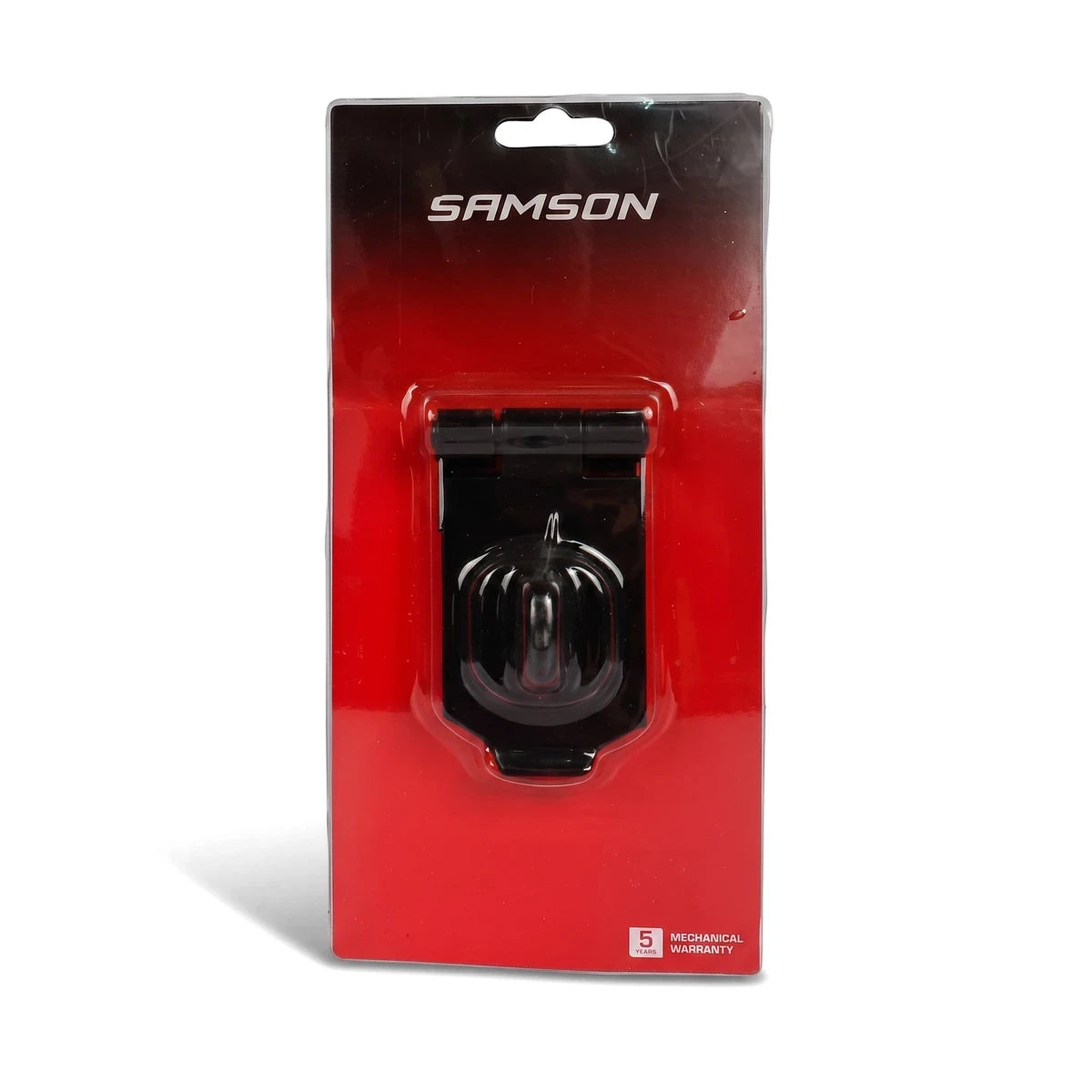 Samson Hasp & Staple H/D 100mm Blk Locks & Latches in black and red retail packaging, front view.