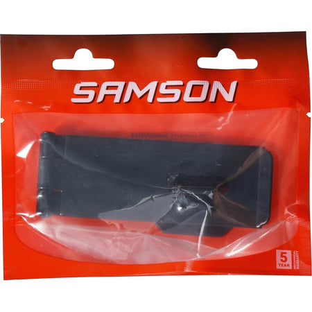 Samson Hasp & Staple St 114mm Blk Locks & Latches in orange retail plastic packaging