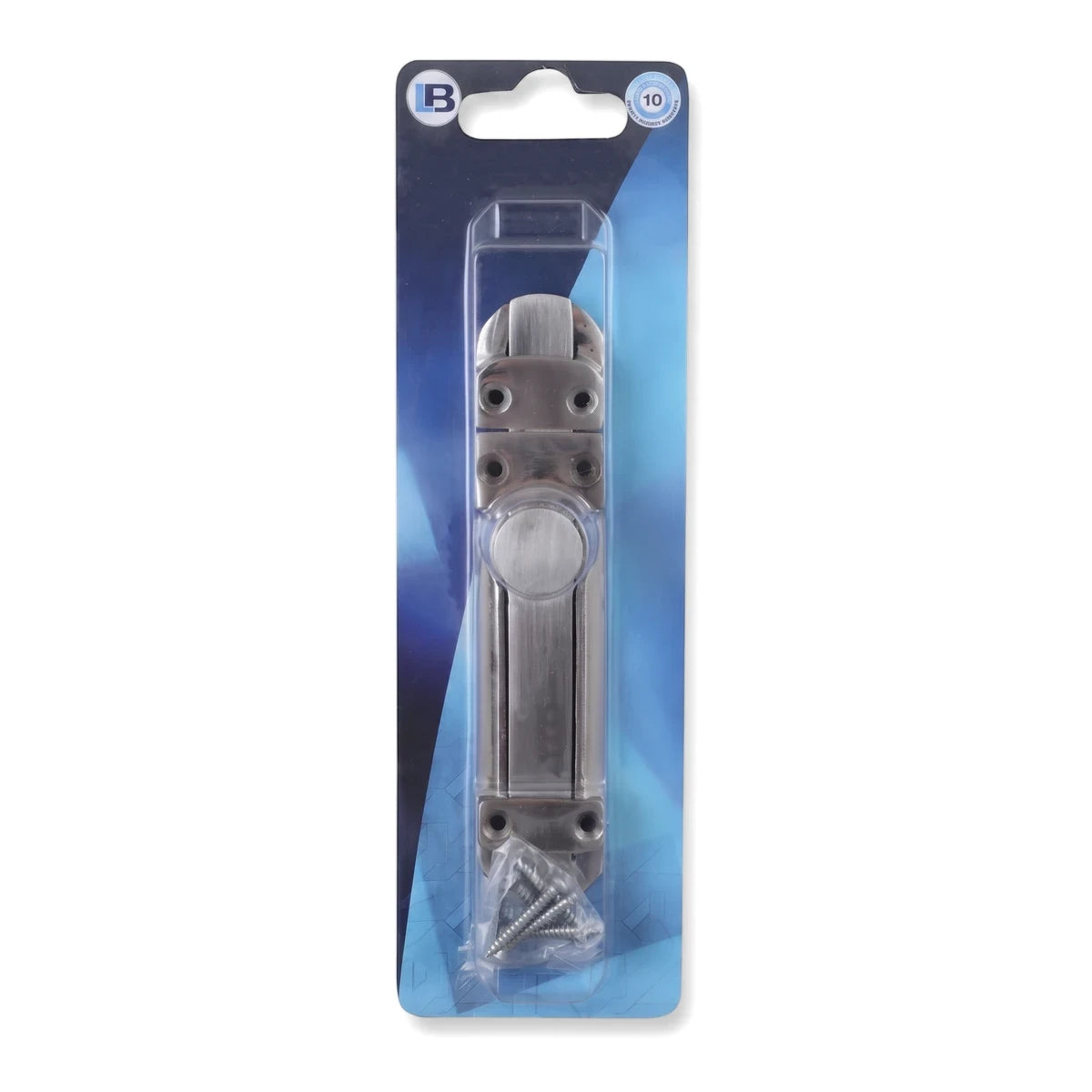 Samson heavy-duty straight bolt 150mm in a silver finish, packaged for retail sale with included screws.