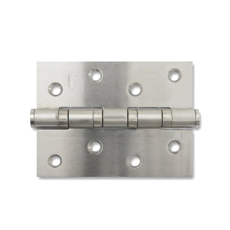 Samson Hinge Butt B/Bear 100X75mm Ss Pvd, a silver stainless steel butt hinge with eight screw holes, shown on a white