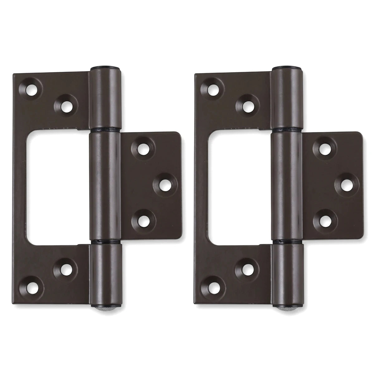 Two Samson 100mm flush hinges in a dark bronze finish, designed for aluminum doors and windows.