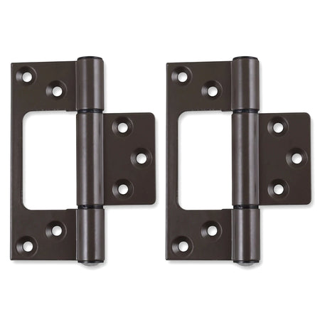 Two Samson 100mm flush hinges in a dark bronze finish, designed for aluminum doors and windows.