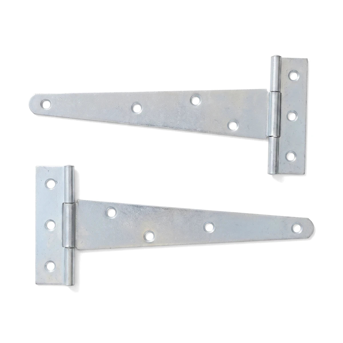 Two silver zinc-plated steel T-hinges, 150mm, for gates or doors, shown against a clean white background.
