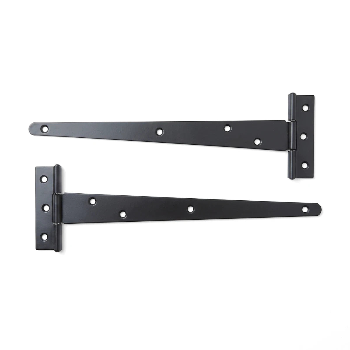 Two black Samson Tee Hinges, 250mm steel construction, designed for heavy-duty gates and doors, shown side by side.