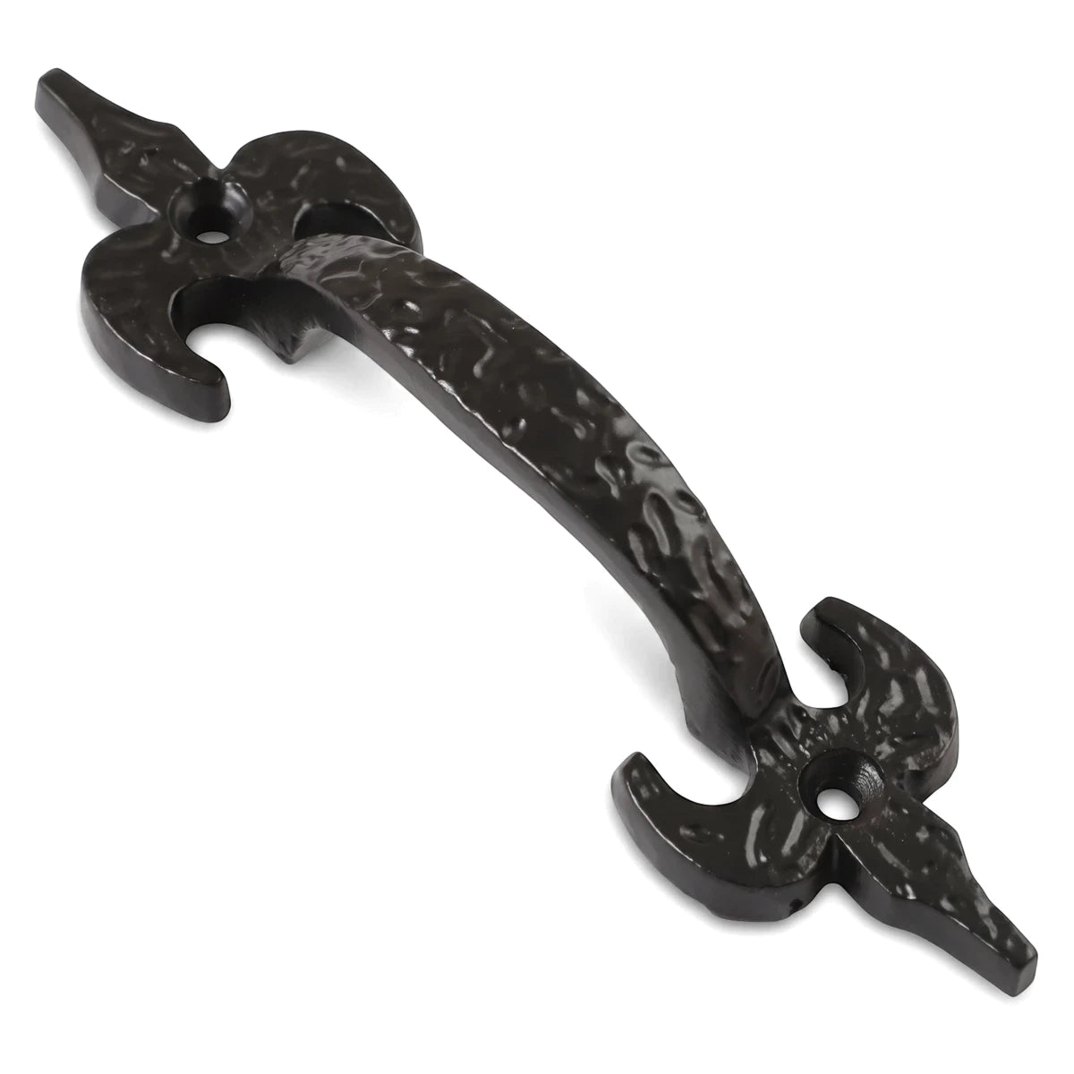 Black metal Samson Fleur pull handle with hammered texture, 100mm, for locks and latches.