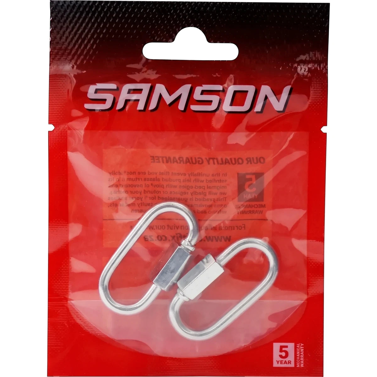 Two silver Samson Quick Link M4 padlocks, a 2-piece set in clear and red packaging, displayed vertically.