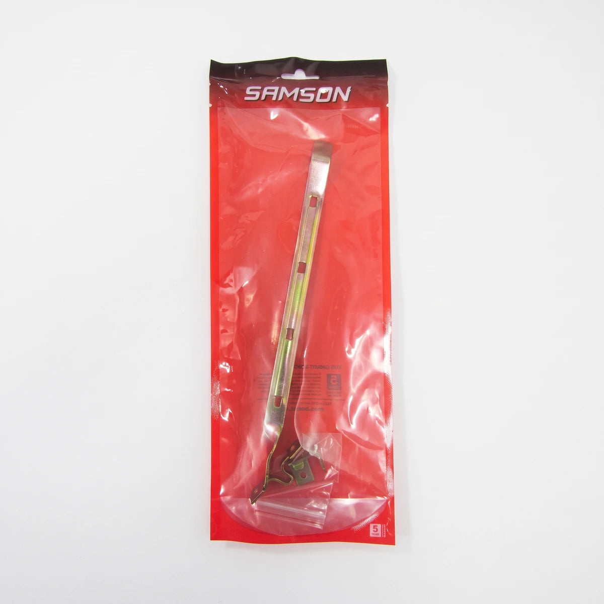 Metallic Samson Stay Fanlight 250mm Yzp latch in clear plastic packaging with red backing