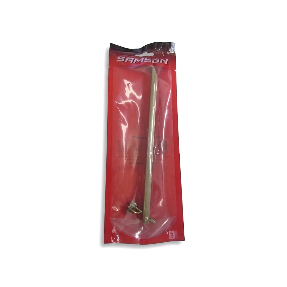 Samson Stay Peg Steel 200mm steel knuckle lock in red plastic packaging with clear window and Samson branding.