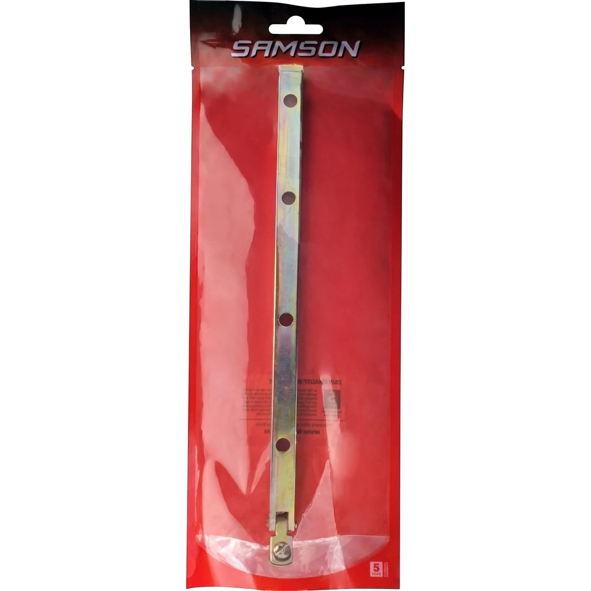 Samson Stay Peg Steel 300mm, a durable metal knuckle lock and latch, displayed in its original red and clear plastic