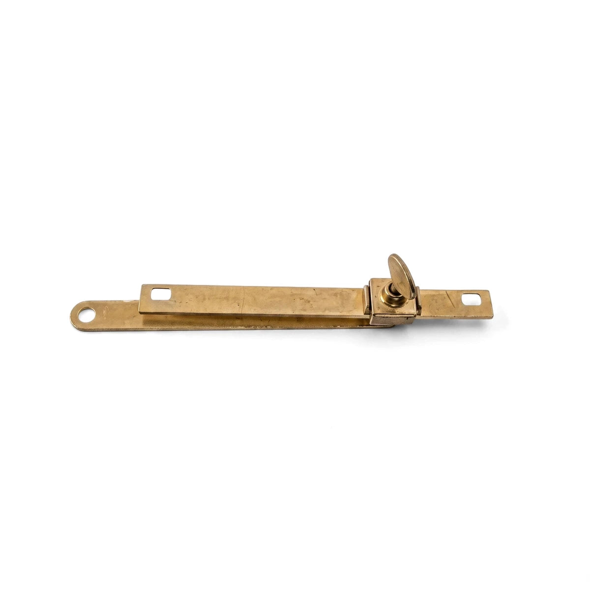 A Samson Stay sliding brass 150mm bolt lock and latch mechanism, featuring a polished gold-toned finish and secure design.