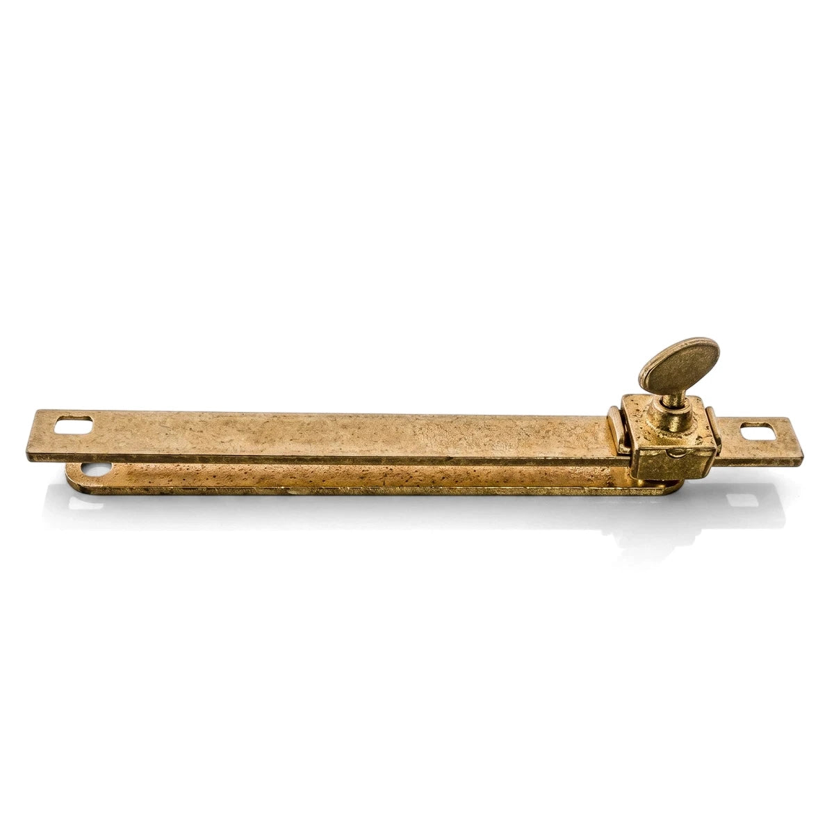 Samson Stay Sliding Brass 175mm lock for windows or doors, featuring a golden finish and key-like knob for security.