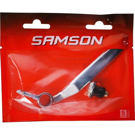 Samson Window Handle H/F Cp L/H with Bolt&Bush locking mechanism, chrome finish, in original clear and red packaging.