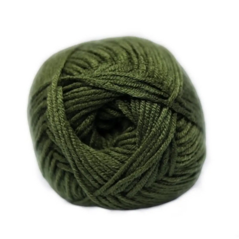 dark green wool yarn skein wound into a ball