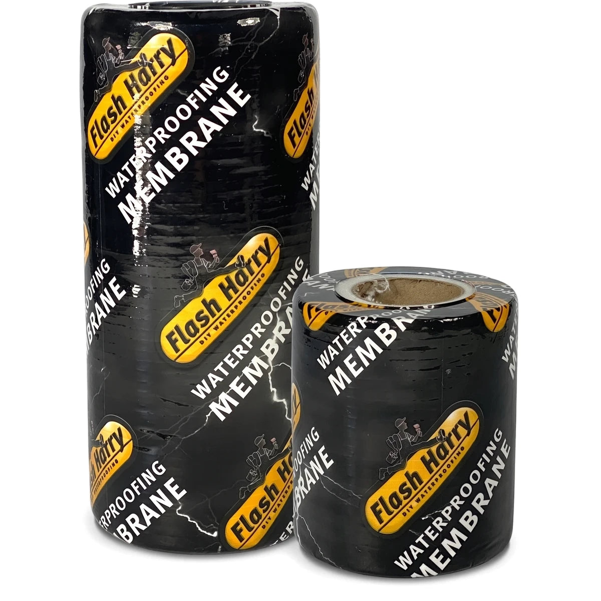 Two rolls of S.B.P. Water Proofing Membrane, one large and one small, featuring black and yellow branding.