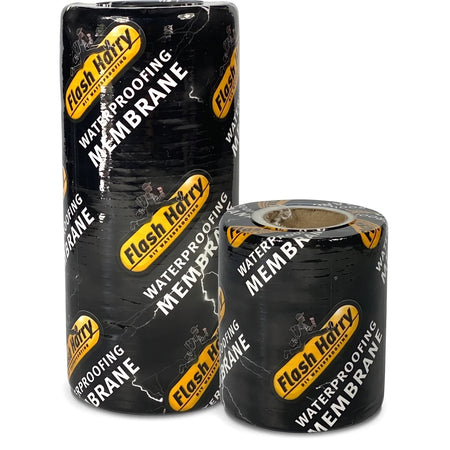 Two rolls of S.B.P. Water Proofing Membrane, one large and one small, featuring black and yellow branding.