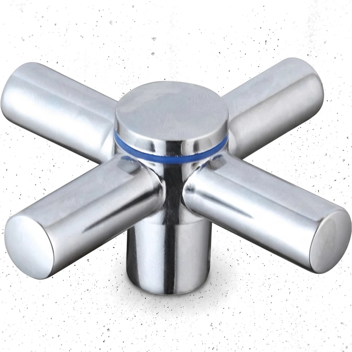 Close-up view of a Scorpio replacement handle, featuring a polished chrome-plated finish with a four-pronged design and a