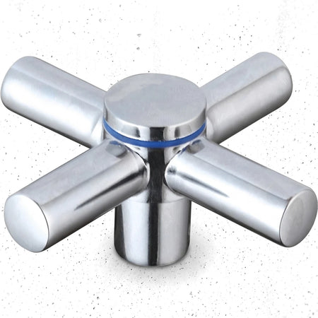 Close-up view of a Scorpio replacement handle, featuring a polished chrome-plated finish with a four-pronged design and a