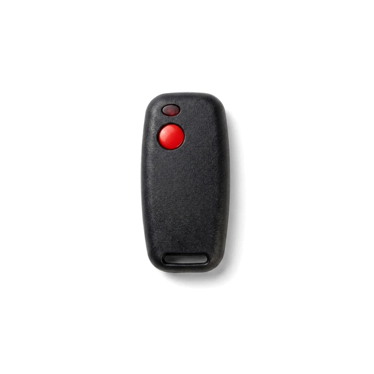 Sentry-1 Button Binary Remote 403Mhz transmitter in black with a prominent red button, shown from a front view on a white