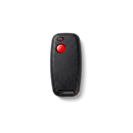 Sentry-1 Button Binary Remote 403Mhz transmitter in black with a prominent red button, shown from a front view on a white