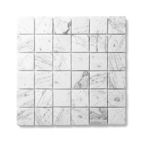 Serenity Marble Mosaic Tile featuring white and grey natural stone, arranged in small square pieces, ideal for modern