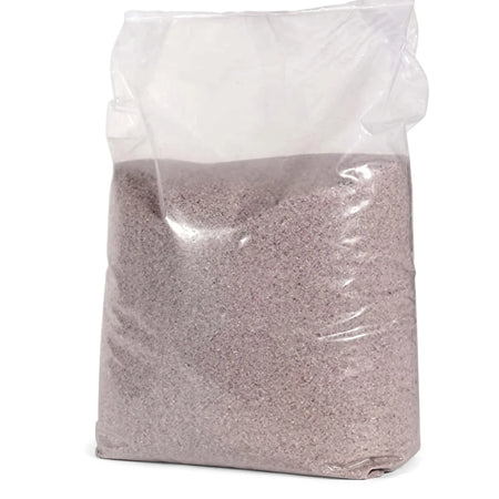 40kg bag of silica sand in clear plastic packaging, showing its light brown granular texture.