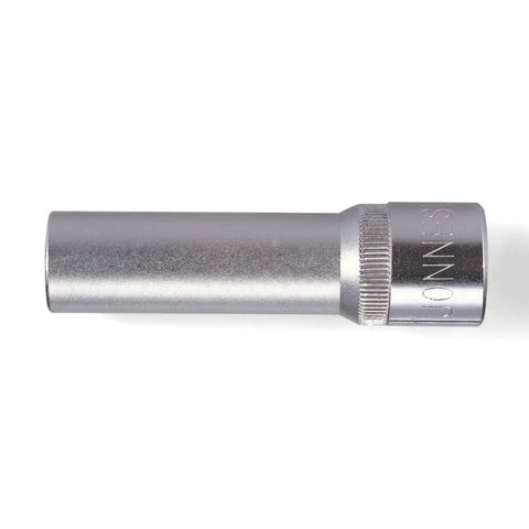 Silver 1/2-Inch Drive 6-Point Deep Hex Socket, 32mm, a durable metallic hand tool for mechanical tasks.