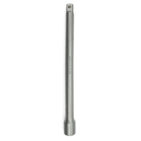 Silver 1/2-inch drive extension bar, 254mm long, made of durable metal, presented vertically for scale.