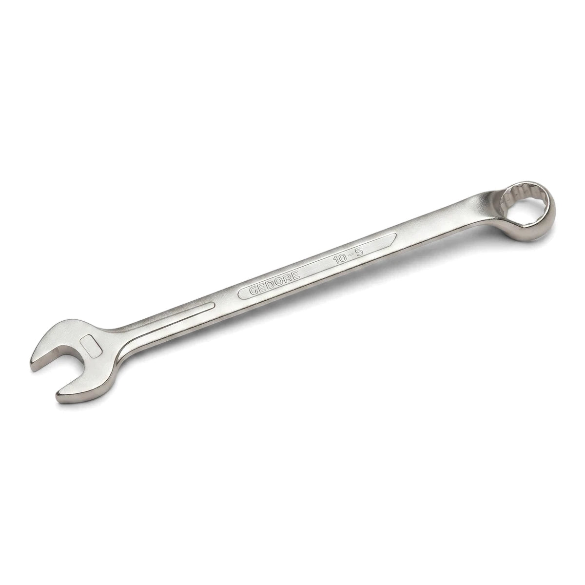 Silver 11mm combination spanner, a versatile hand tool for tightening or loosening nuts and bolts, shown angled against a