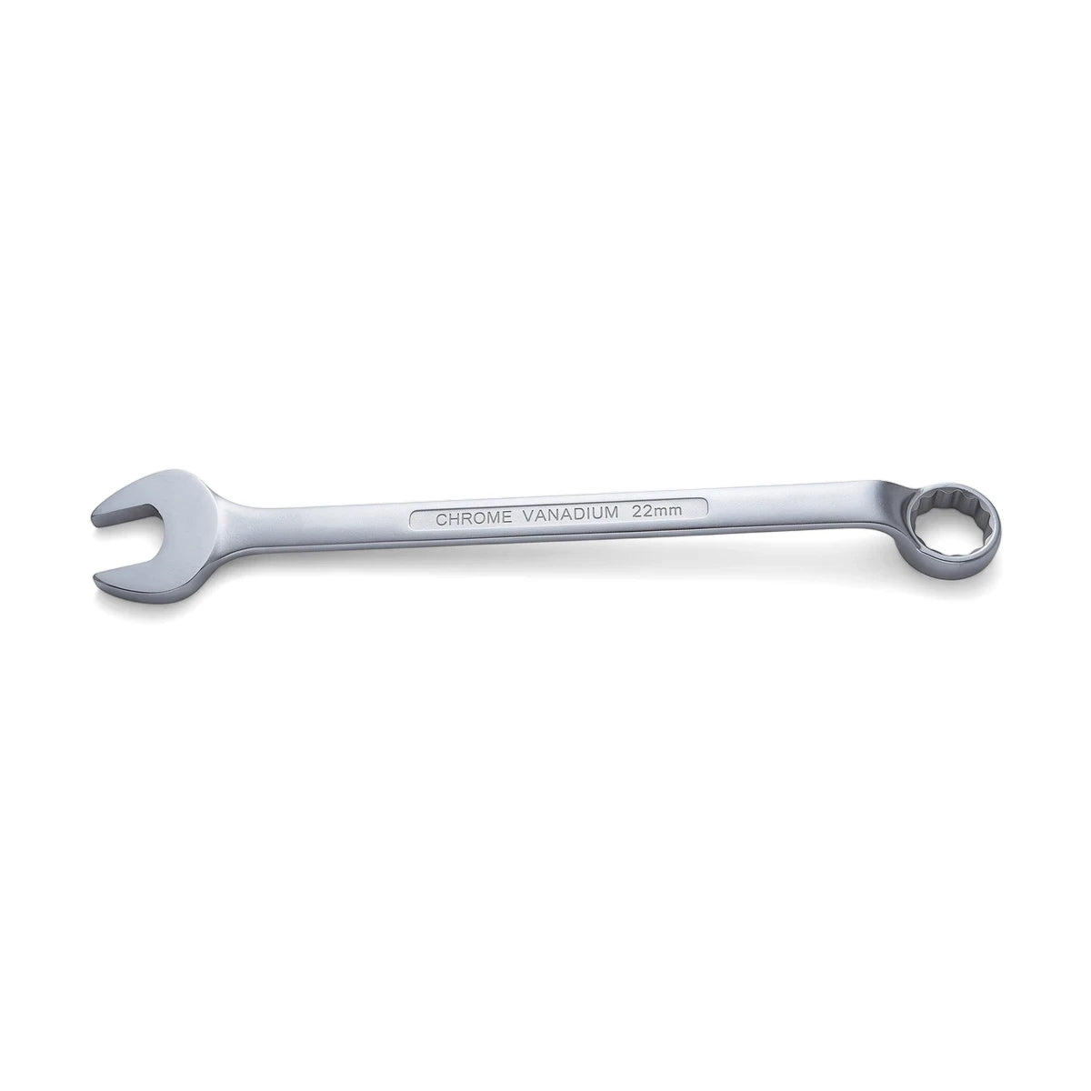 Silver 14mm combination spanner with open-end and box-end wrenches, displayed horizontally.