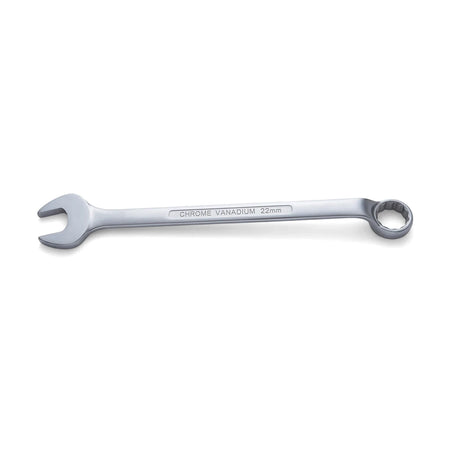 Silver 14mm combination spanner with open-end and box-end wrenches, displayed horizontally.