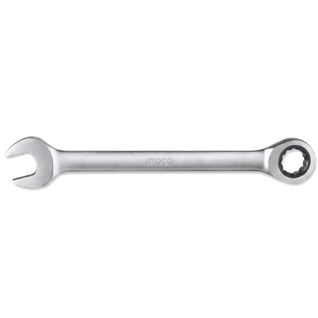 Silver 21mm ratchet spanner by Ingco, a versatile mechanic's tool for tightening and loosening fasteners.