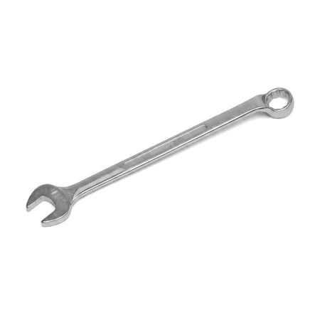 A silver 22mm combination spanner, a metal hand tool with an open end and a ring end, displayed diagonally on a white