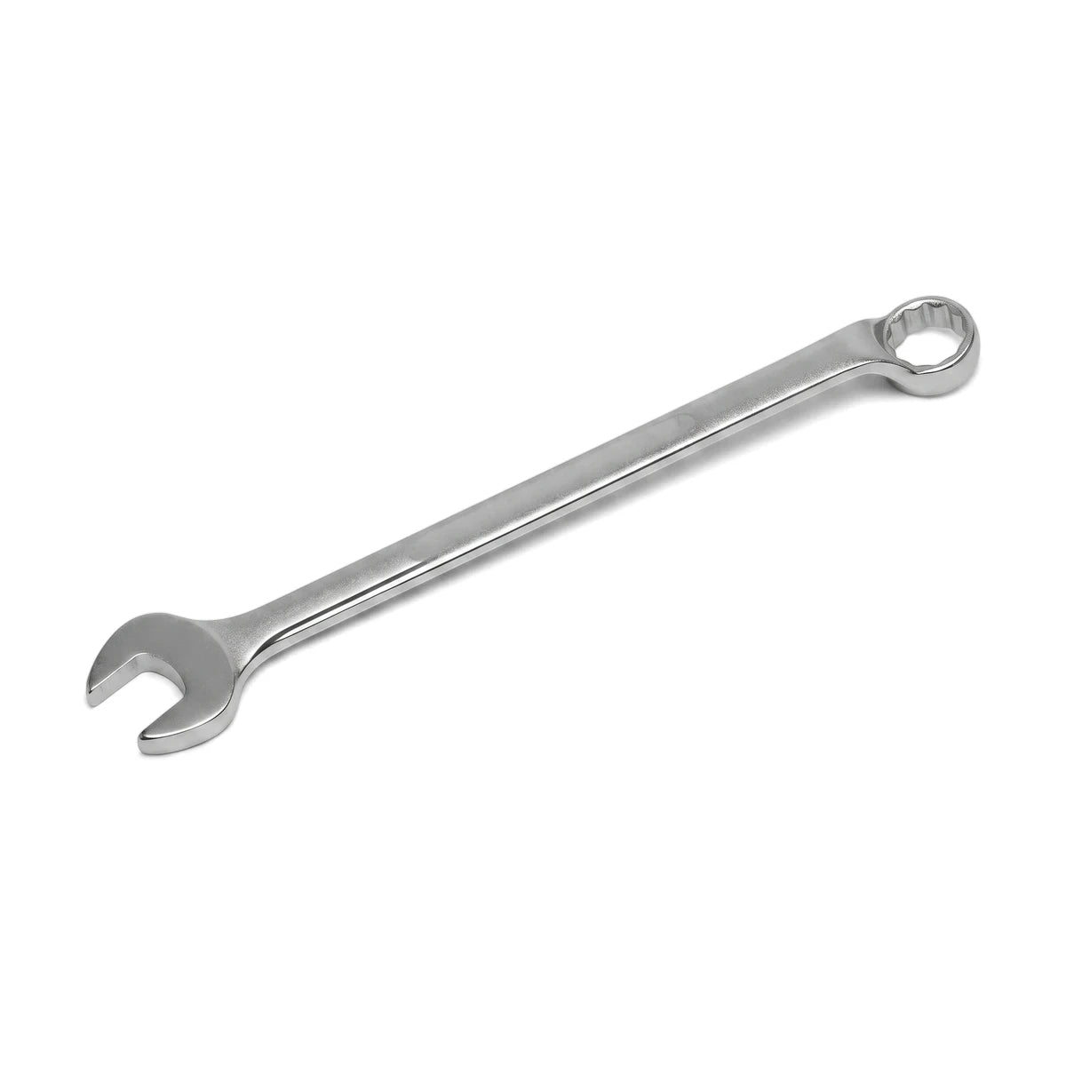 Silver metallic 24mm combination spanner, a versatile hand tool for tightening and loosening fasteners, displayed on a white