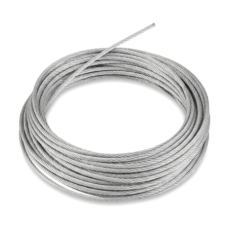 Silver 3.0 mm uncoated steel wire rope, coiled for 25 meters, suitable for various hardware and cable applications.