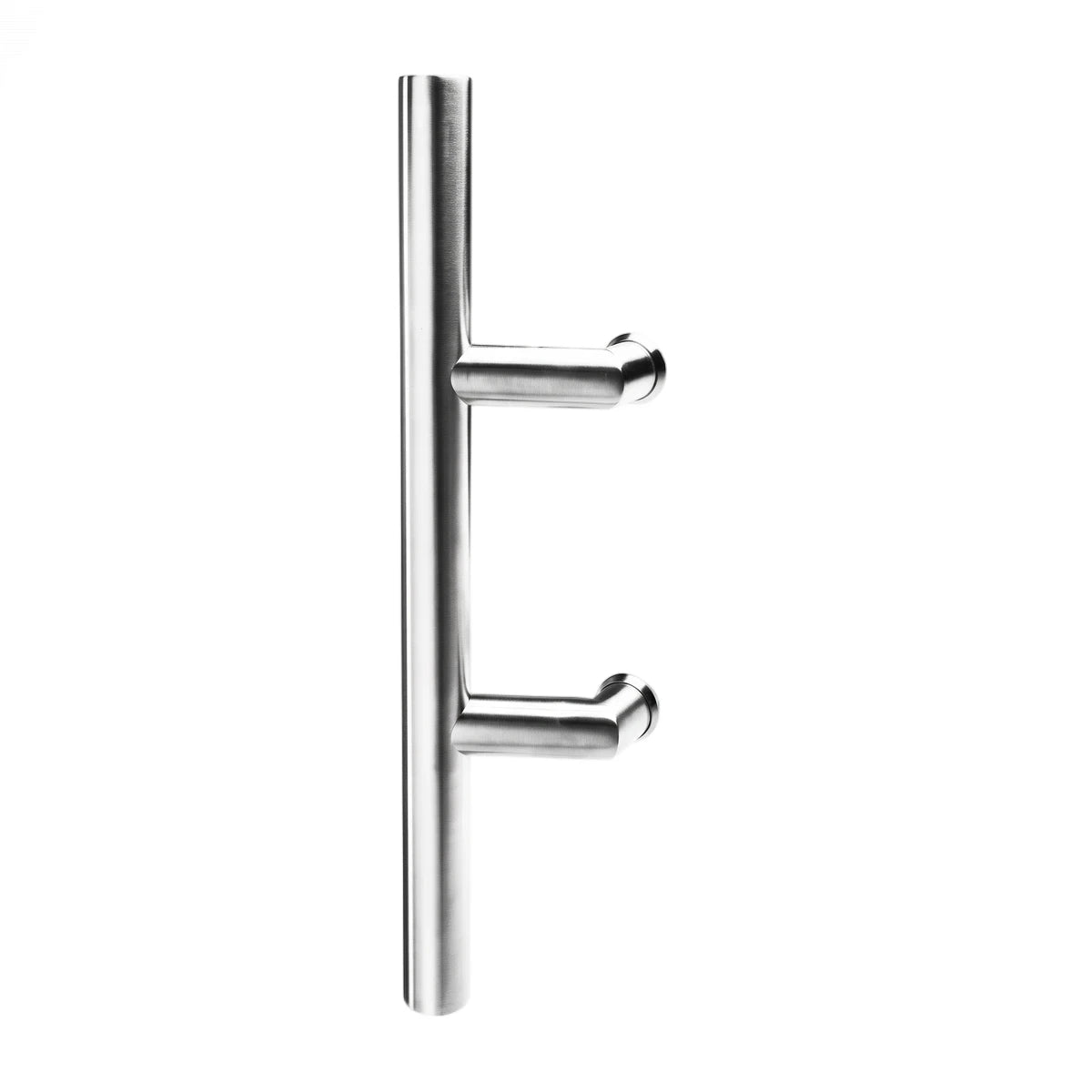 A silver brushed metal cranked T handle, designed for doors or cabinets, displayed vertically against a white background.