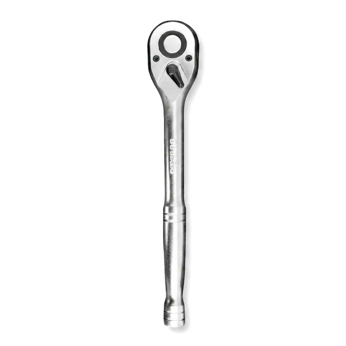 A silver metallic 1/2-inch drive quick-release ratchet wrench, viewed from the front against a white background.