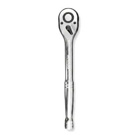 A silver metallic 1/2-inch drive quick-release ratchet wrench, viewed from the front against a white background.