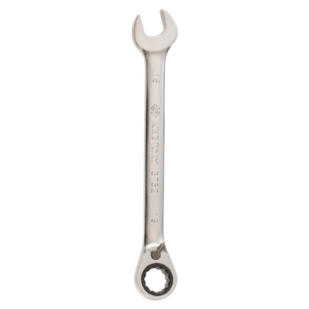 Silver metallic 24mm ratchet spanner, a combination hand tool for tightening or loosening fasteners, displayed vertically.