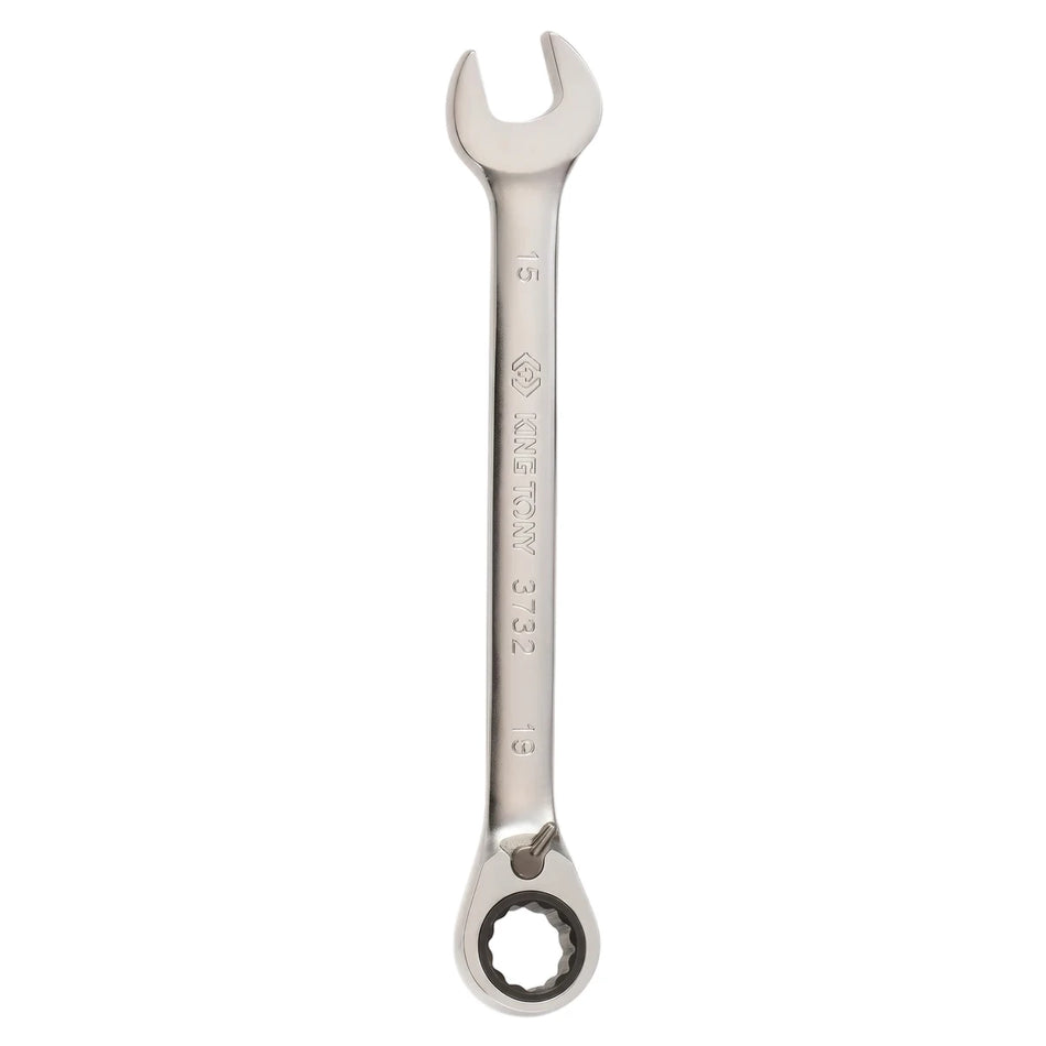 Silver metallic 24mm ratchet spanner, a combination hand tool for tightening or loosening fasteners, displayed vertically.